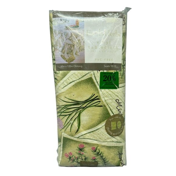Fresh Herbs Vinyl Tablecloth 60" X 120" Oblong oval PVC-Free in package READ - Picture 1 of 4
